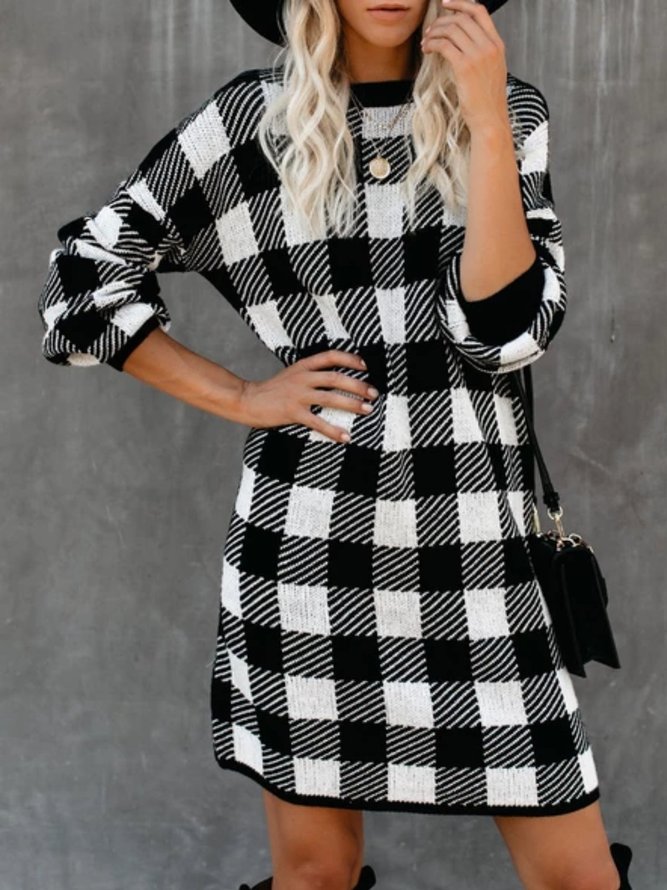 Printed Cotton-Blend Casual Knitting Dress