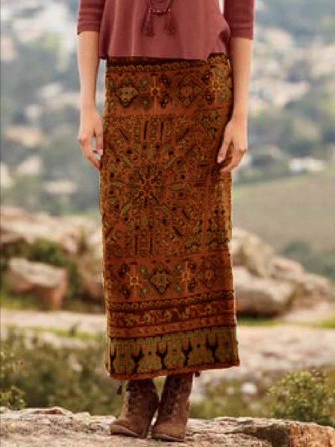 Multicolor Casual Cotton-Blend Skirt