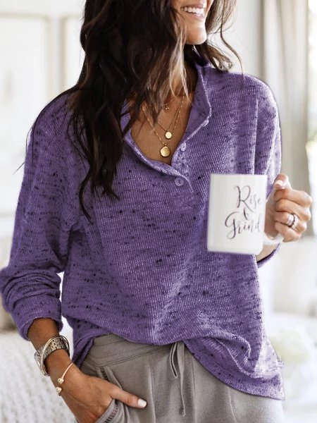 zolucky Long Sleeve V neck Casual Top