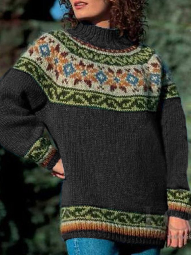 Cotton Long Sleeve Geometric Sweater