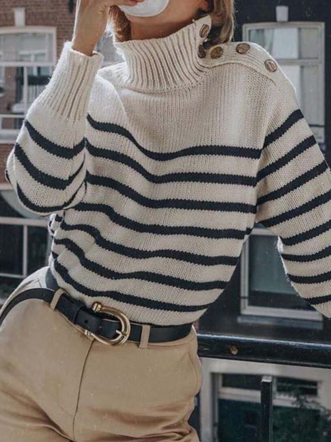Stripes Turtleneck Casual Sweater
