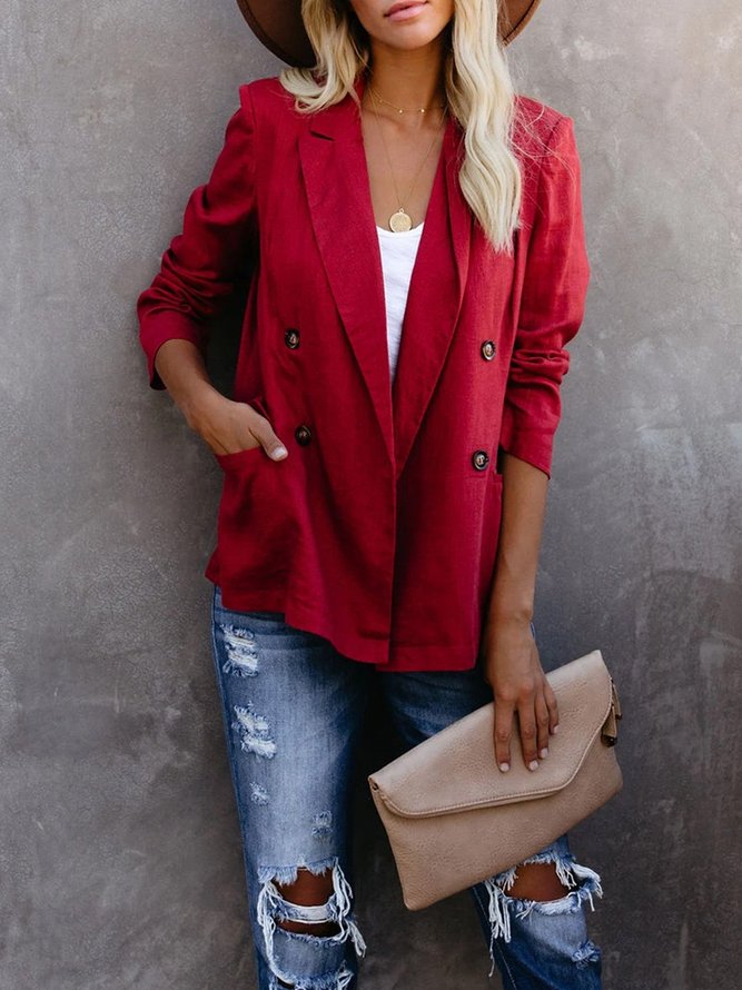 Red Paneled Simple & Basic Lapel Jacket