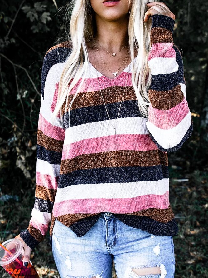 Long Sleeve V Neck Cotton Casual Sweater