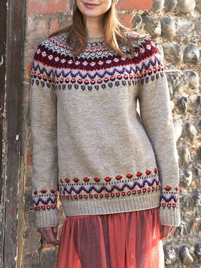 Knitted Color-Block Long Sleeve Sweater