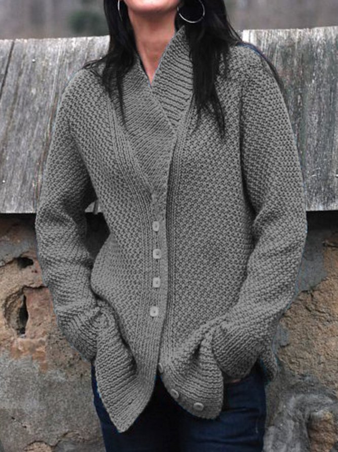 Plus Size Knitted Solid Casual  Long Sleeve Jacket