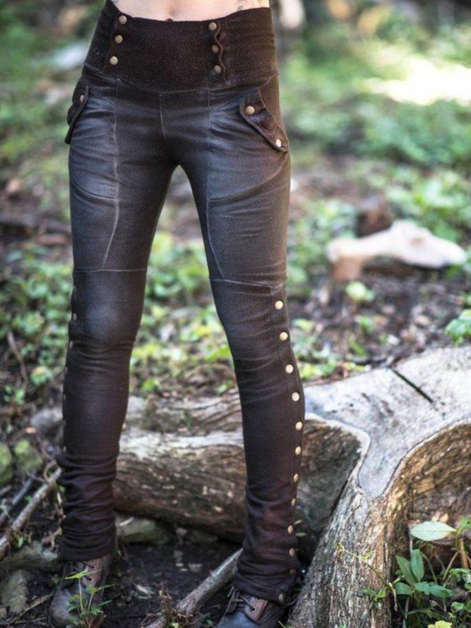 Casual Pockets Solid Leggings