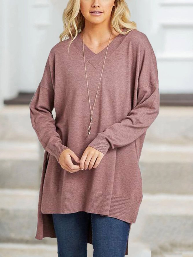 Dusty Pink Plain Casual Sweater