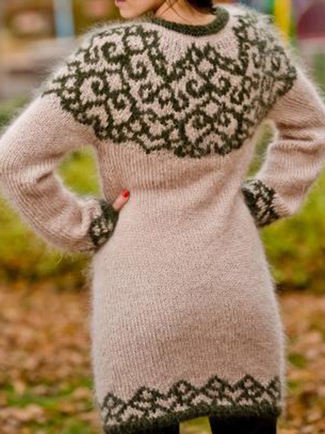 Khaki Casual Cotton-Blend Paneled Sweater