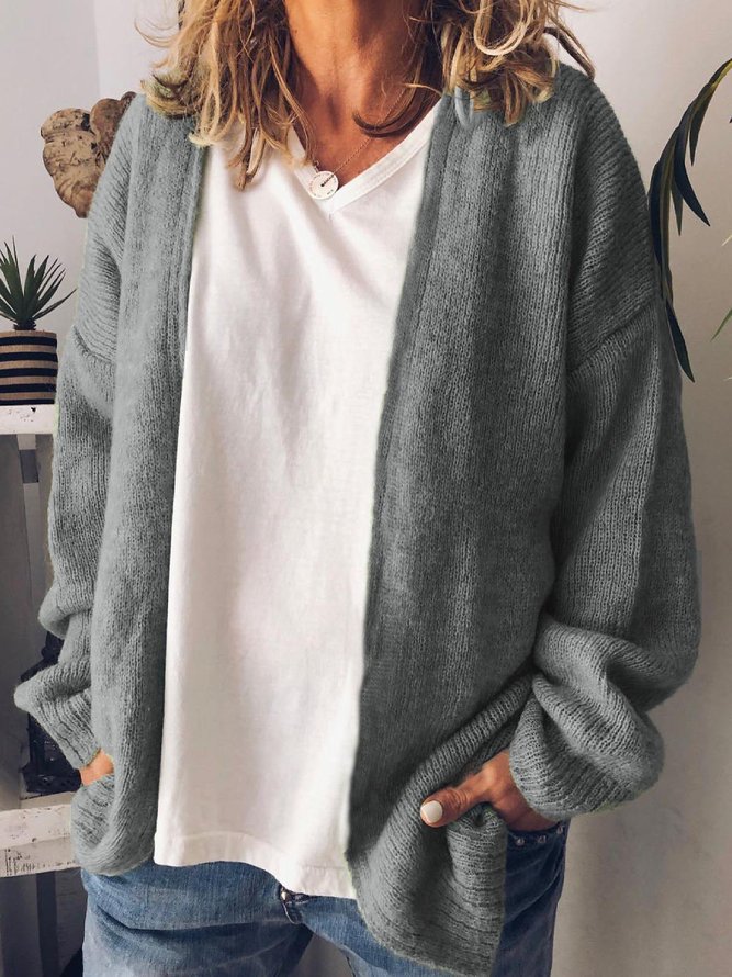 Plus Size Solid Casual Long Sleeve Cardigan