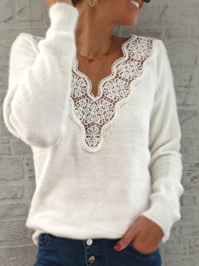 zolucky Casual Shift Floral Guipure Lace Sweater