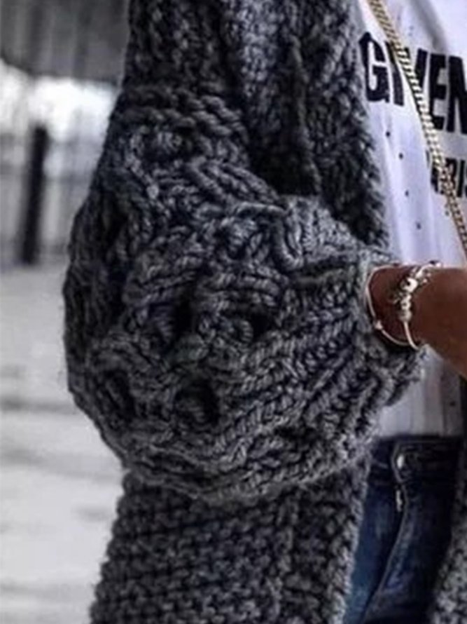 zolucky Plus Size Plain Casual Long Sleeve Cardigan Sweater coat