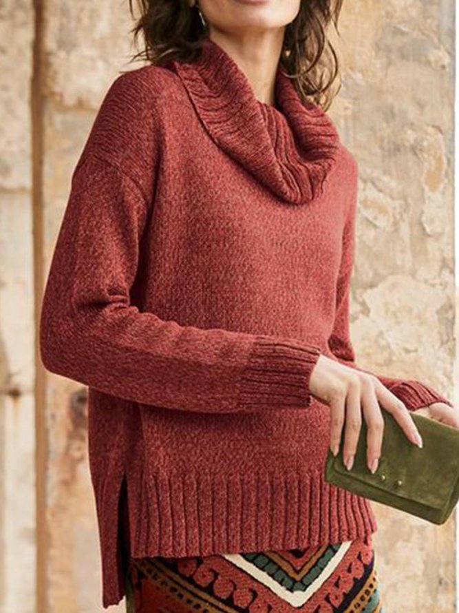 Casual Plain Turtleneck Long Sleeve Sweater