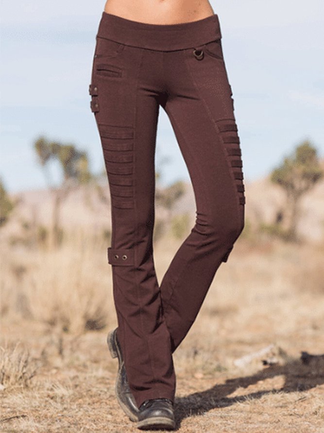 Casual Pockets Solid Leggings