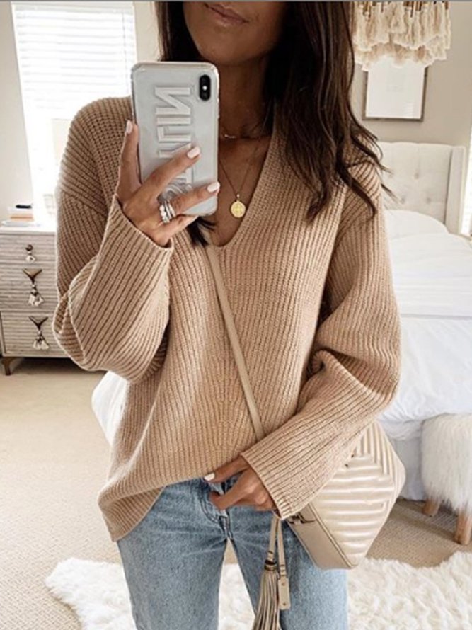 Nude Long Sleeve Solid Sweater