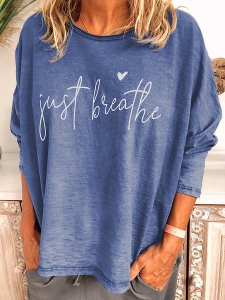 Letter Casual Long Sleeve Cotton-Blend Tops