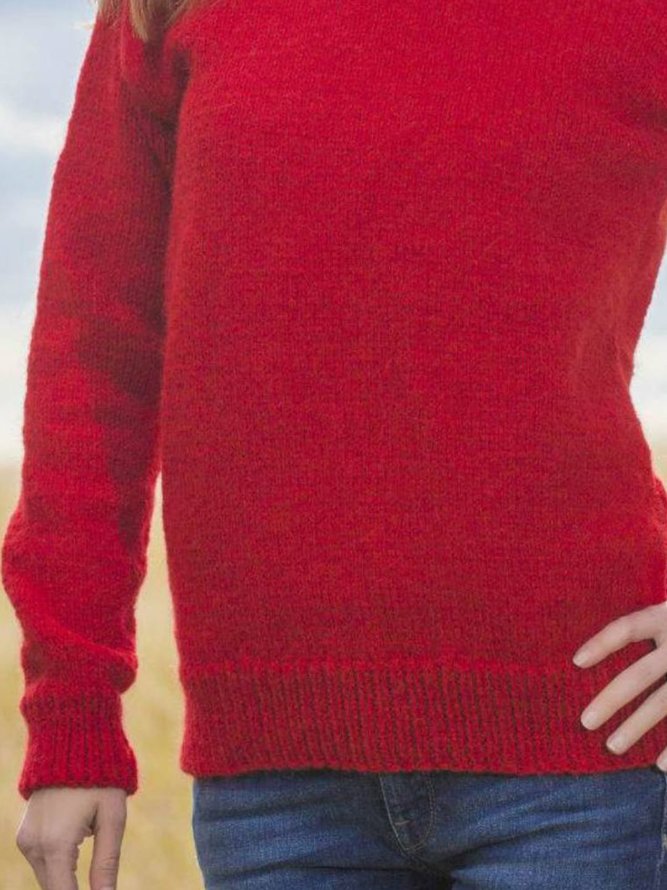 Red Long Sleeve Casual Turtleneck Plus Size Sweater