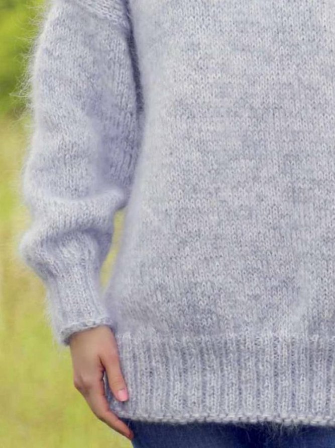 Grey Knitted Crew Neck Long Sleeve Warm Sweater