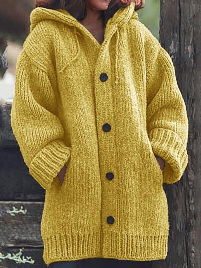 Button Down Hooded Knitted Cardigan Knit coat For Women