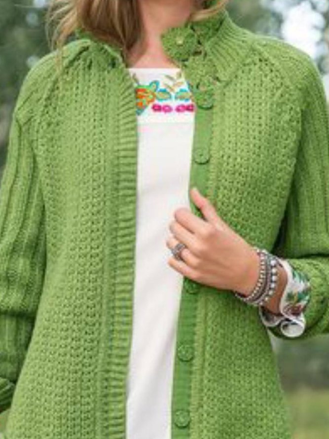 Green Long Sleeve Casual Knitted Jacket