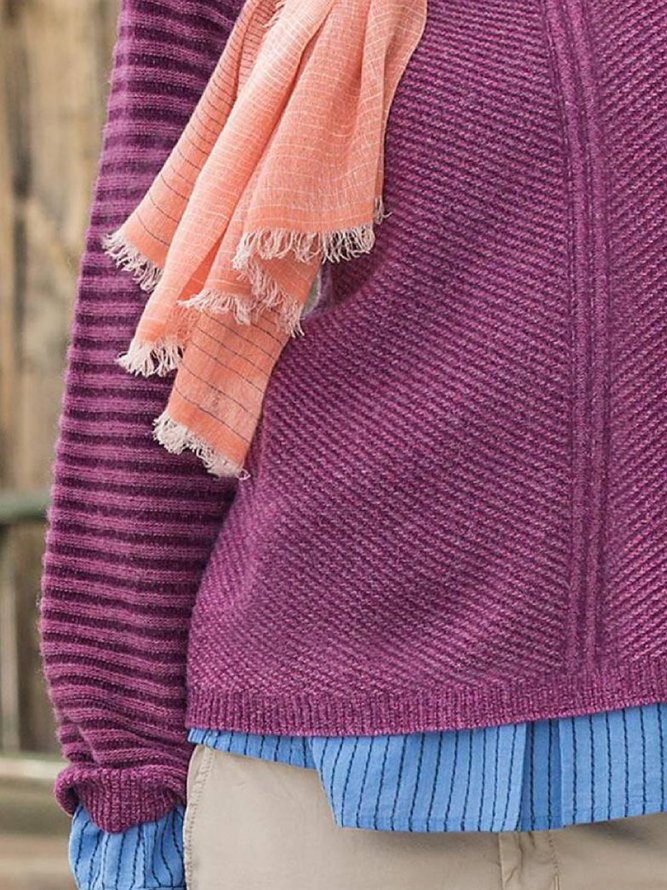 Purple Cotton-Blend Crew Neck Long Sleeve Sweater