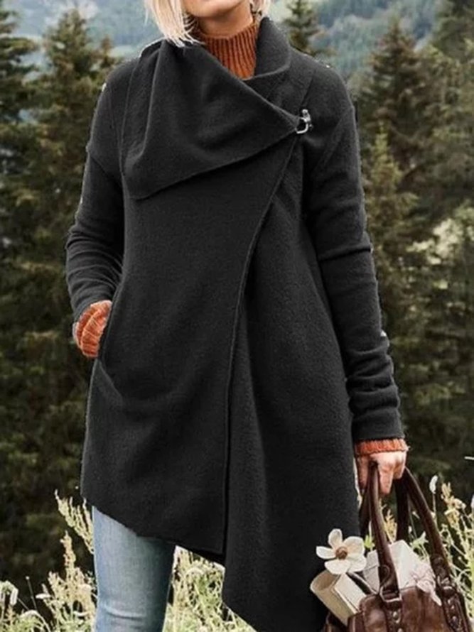 Asymmetrical Long Sleeve Cowl Neck Casual Trench coat