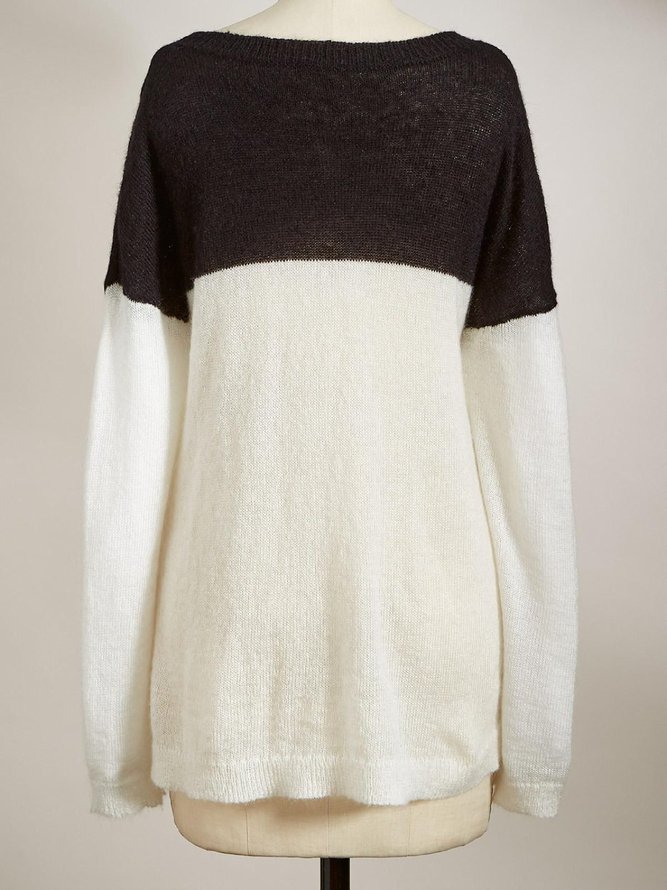 White Knitted Crew Neck Long Sleeve Sweater