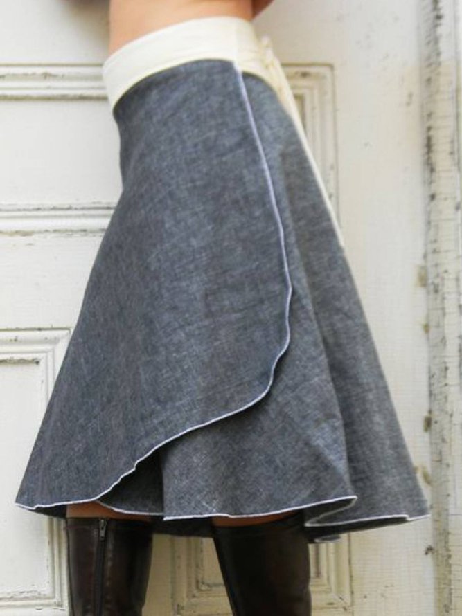 Gray Plain Wool Blend Casual Skirt