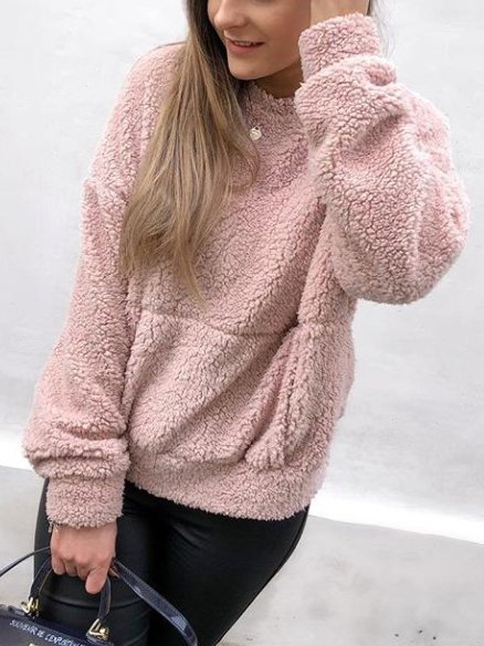 Pink Long Sleeve Kangaroo Pockets Sweatshirts