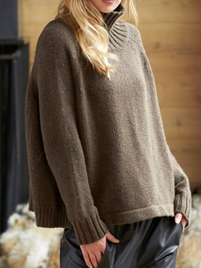 Brown Casual Long Sleeve Knitted Sweater