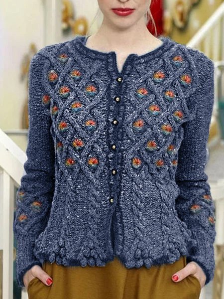 Women Vintage Plus size Casual Knitted Sweater coat