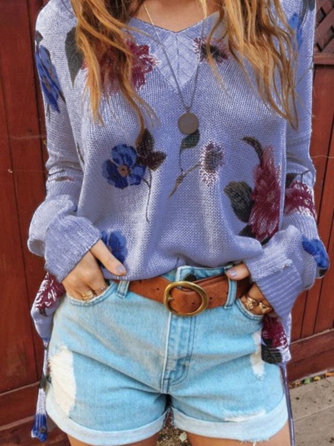 Women Casual Top Tunic Flower Sweater