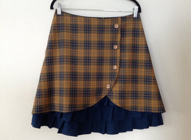 Vintage Checkered/plaid Floral-Print Skirt