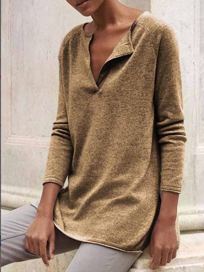 zolucky Gray Plain Casual Cotton-Blend Sweater