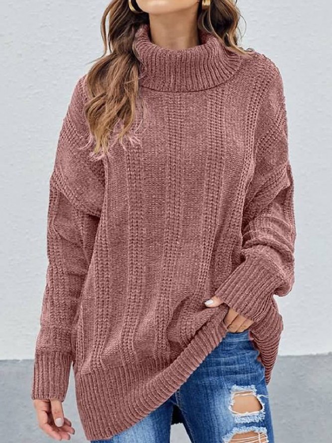 Casual Plus Size Turtleneck Chenille Knitting Sweater | zolucky