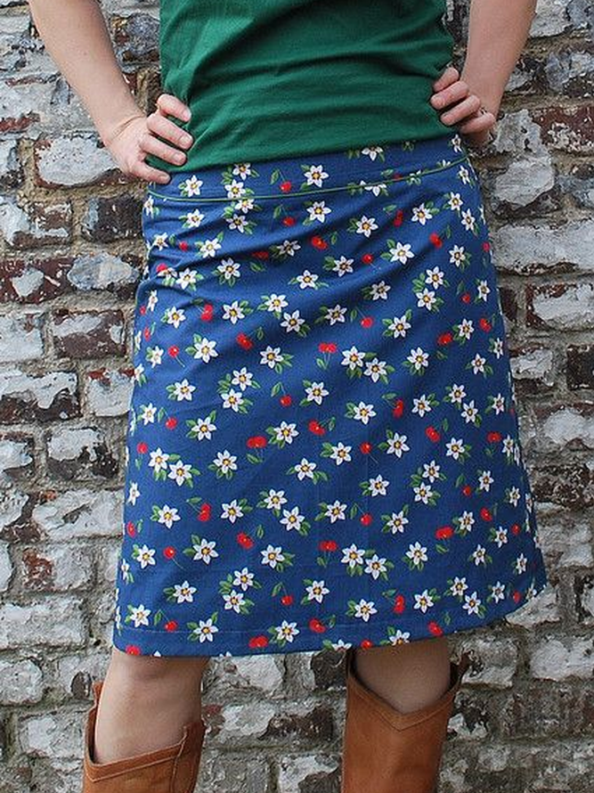 Casual Cotton-Blend Printed Skirt