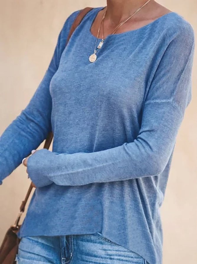 Solid Casual Long Sleeve T-shirt