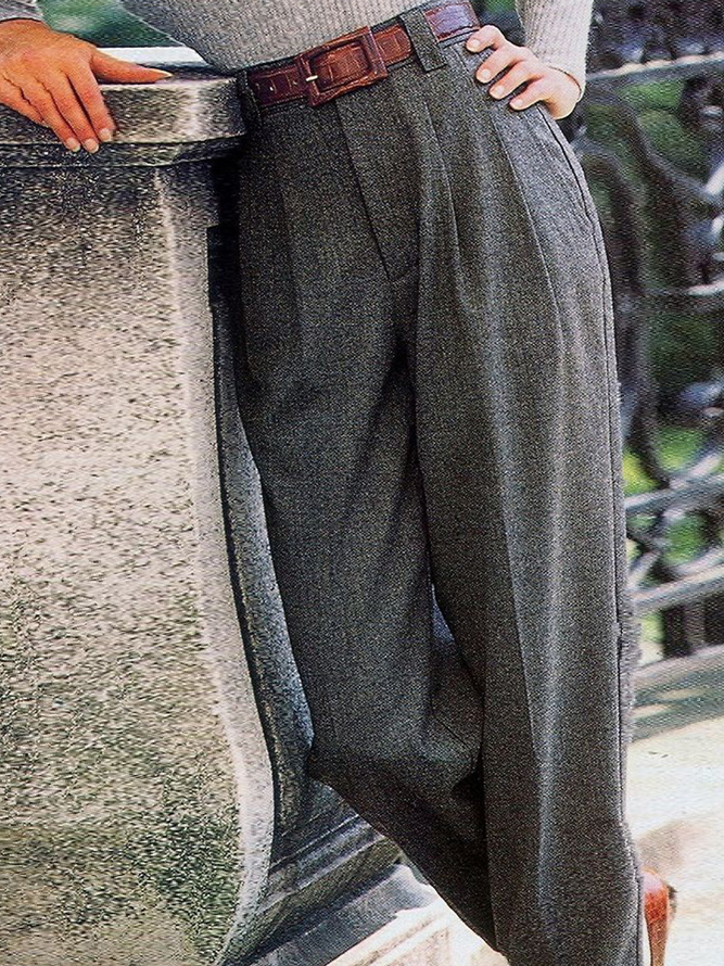 zolucky Gray Plain Vintage Tweed Pants