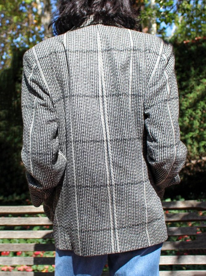 Gray Casual Lapel Paneled Plain Jacket