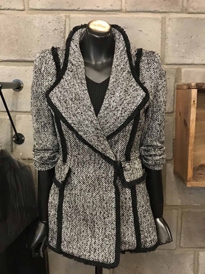 Gray Elegant Stand Collar Plain Jacket