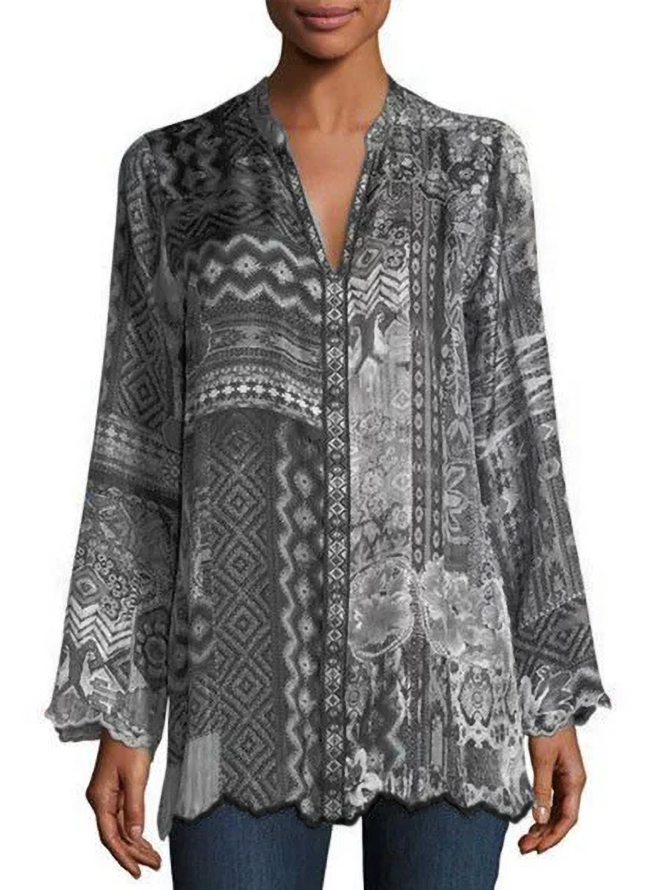 Women Plus Size Women Long Sleeve V Neck Statement Casual Tops zolucky