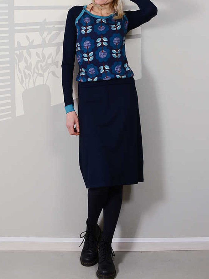 Casual A-Line Floral Printed Crew Neck Knitting Dress