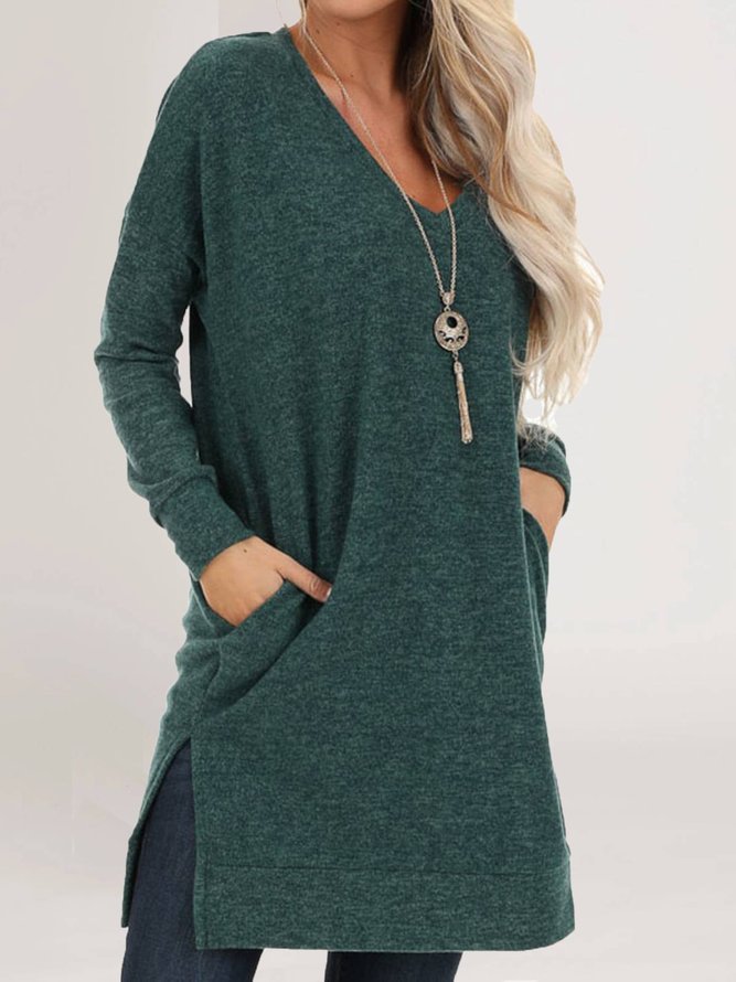 Deep Green Solid Long Sleeve Cotton Plus Size Sweatshirts