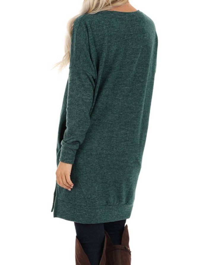Deep Green Solid Long Sleeve Cotton Plus Size Sweatshirts