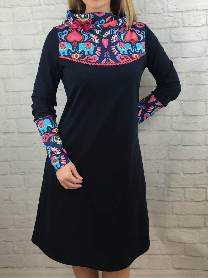 Floral-Print Casual Knitting Dress