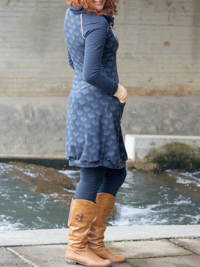 Cotton-Blend Stand Collar Casual Knitting Dress