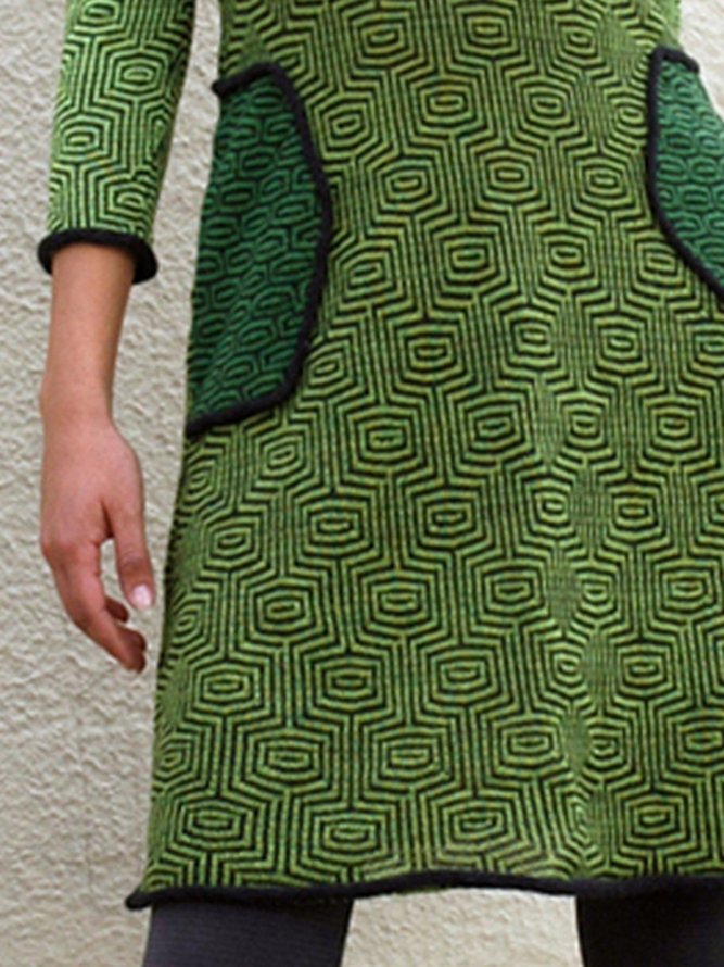 Women V Neck Casual Cotton-Blend Geometric Knitting Dress