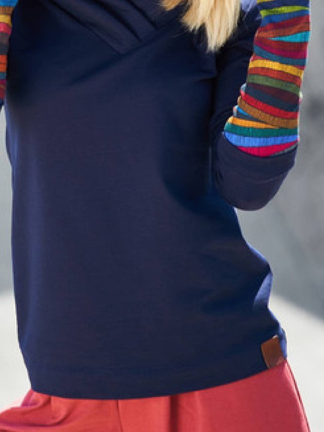 zolucky Hoodie Casual Long Sleeve Color-Block Sweatshirt