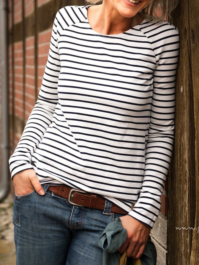 White Casual Cotton-Blend T-shirt
