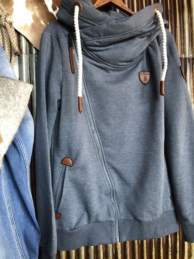 Navy Blue Hoodie Casual Outerwear