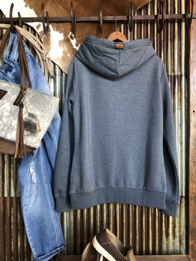Navy Blue Hoodie Casual Outerwear